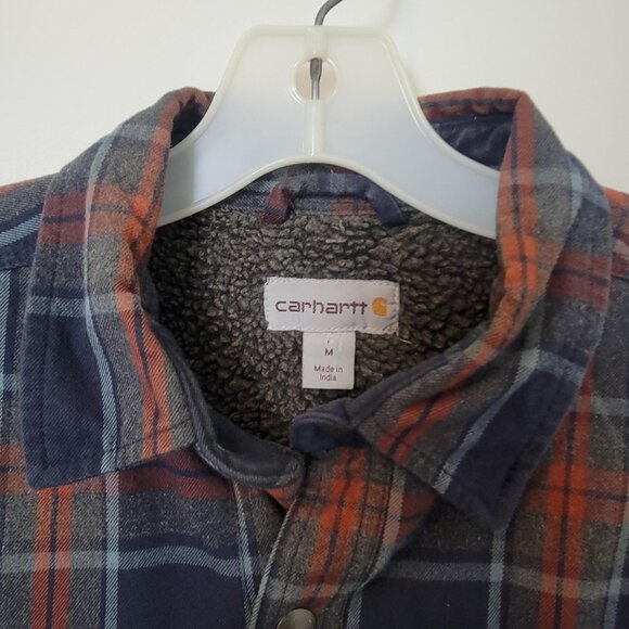 Carhartt Mens M Med Hubbard Sherpa Fleece Lined Red Plaid Flannel Shirt Jacket - Picture 2 of 7